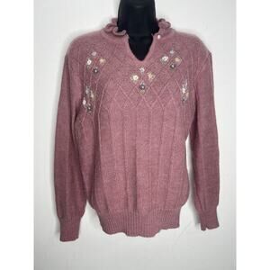 Vintage Floral Pink Grannycore Glamour Knit Sweater Women’s Tag Size Large